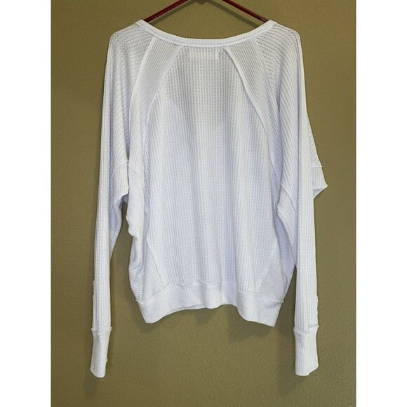 Free People We The Free Santa Clara Thermal Dolman Waffle Knit Top Small White - Picture 3 of 11
